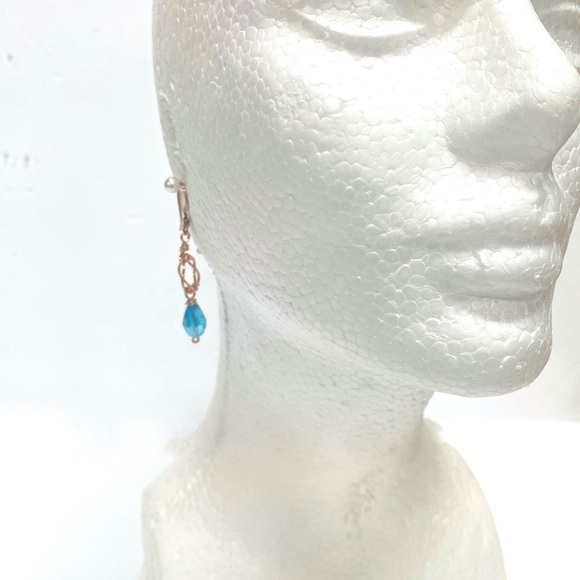 HANDMADE Love Knot Dangle Earrings Hand Wrapped Bare Copper and Crystal Jewelry - Picture 2 of 10